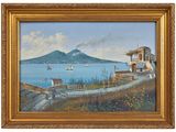 une image représentant un tableau représentant une vue sur une montagne avec un bateau sur l'eau