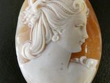 le visage d'une femme est sculpté dans un coquillage