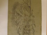 dessin représentant un homme tenant une épée à la main, sur une feuille de papier