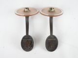 pair of antique cast iron and wood table lamps with brass bases