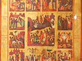 une icône russe ancienne représentant la vie et les événements de la vie du Christ