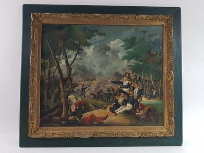 painting of a painting of a military scene with a man on horseback