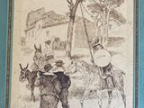 tableau représentant un homme à cheval et un homme à dos d'âne