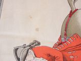 a drawing of a woman in a red dress and a man in a red suit