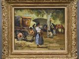 tableau représentant un tableau où figurent des personnes et des chevaux dans un champ