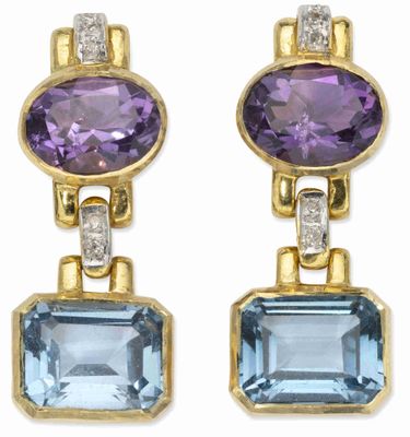 Boucles D’Oreilles EN OR Jaune 18k, Diamants, AMÉThyste, Top…