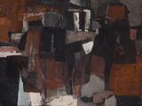an image of a painting of a group of people standing in front of a building