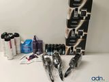 plusieurs types différents de produits capillaires posés sur la table