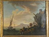 a picture of a painting of a boat in the water