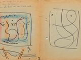 an old book with a drawing of a cat on it