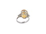 a close up of a ring on a white surface with a white background