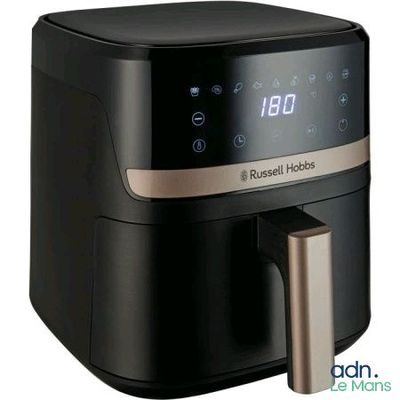 a close up of an air fryer on a white background