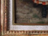 painting of a young girl holding a watering can in a gold frame