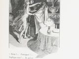 a black and white drawing of a woman and a man