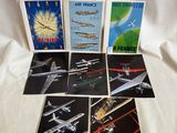 six cartes postales anciennes d'Air France représentant des avions sur fond blanc
