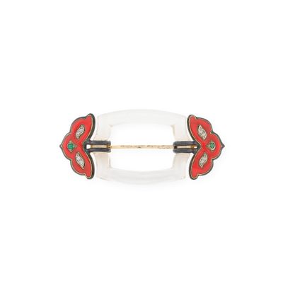 a close up of a red and white hair clip on a white background
