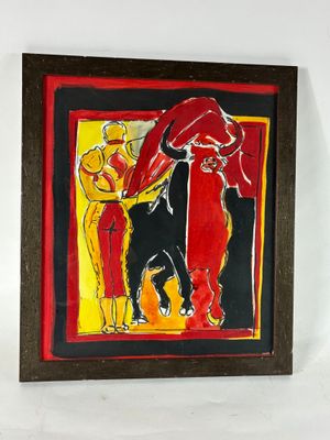 LONGUET (XXème) - Scène tauromachique - Gouache signée en ba…