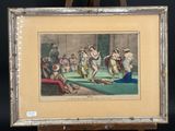 framed picture of a painting of a man wrestling a woman in a wrestling ring