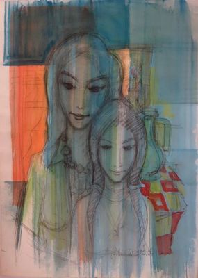 une image représentant le dessin d'une femme et d'un enfant