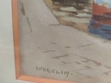 a picture of a painting of boats on the water