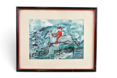 une image représentant un tableau où l'on voit une femme à cheval