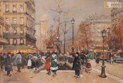 un tableau représentant des personnes marchant dans une rue de la ville