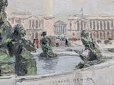 a painting of a fountain with statues in the middle of it