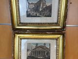 two framed pictures of a building on the wall