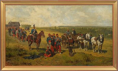 une image représentant un tableau où l'on voit un groupe de personnes à cheval