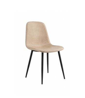 une chaise beige aux pieds noirs sur fond blanc