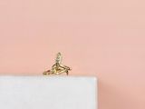 an image of a gold ring sitting on top of a white marble block