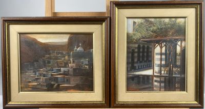 École moderne. Paysages. Deux huiles sur toile signées en ba…