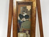 une image représentant un tableau où l'on voit une femme assise à une table, à côté d'une tasse de café