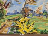 a picture of a painting of a landscape with trees