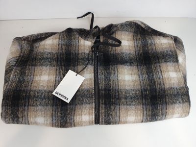BERSHKA - Veste à capuche - Motif carreaux marron et beige -…