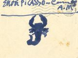 an old postcard with a drawing of a lobster on it