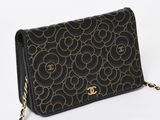 chanel black and gold chain wallet purse