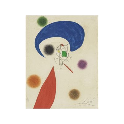 une image représentant un tableau où l'on voit une femme portant un chapeau bleu et une robe rouge