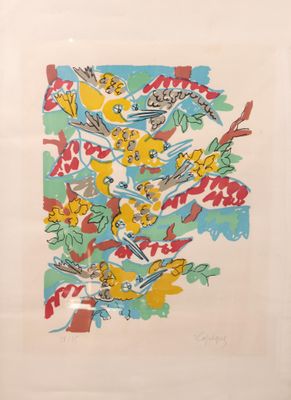 an image of a picture of birds and flowers on a white background