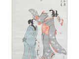 une image représentant un tableau où figurent deux femmes vêtues de kimonos