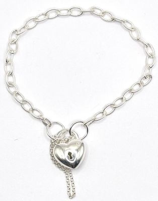 bracelet à breloques en forme de cœur en argent, avec chaîne et clé