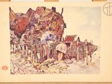 a picture of a painting of a man working on a horse drawn wagon