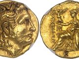 a gold coin with an image of a woman and a man on it