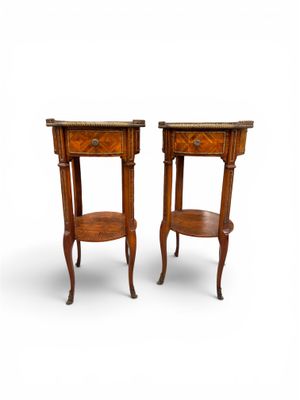 paire de tables de chevet françaises avec plateaux en marbre