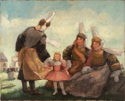 an image of a painting of a group of people in a field