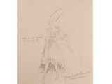 a drawing of a woman in a dress with an umbrella