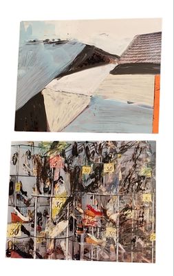 deux photos d'un tableau accroché au mur et d'un tableau accroché au mur