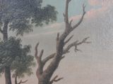 a painting of cows grazing in a field near a tree