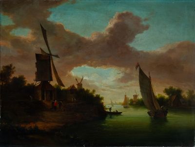 an image of a painting of boats in a body of water