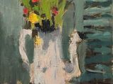 a painting of a vase with flowers in it on a table